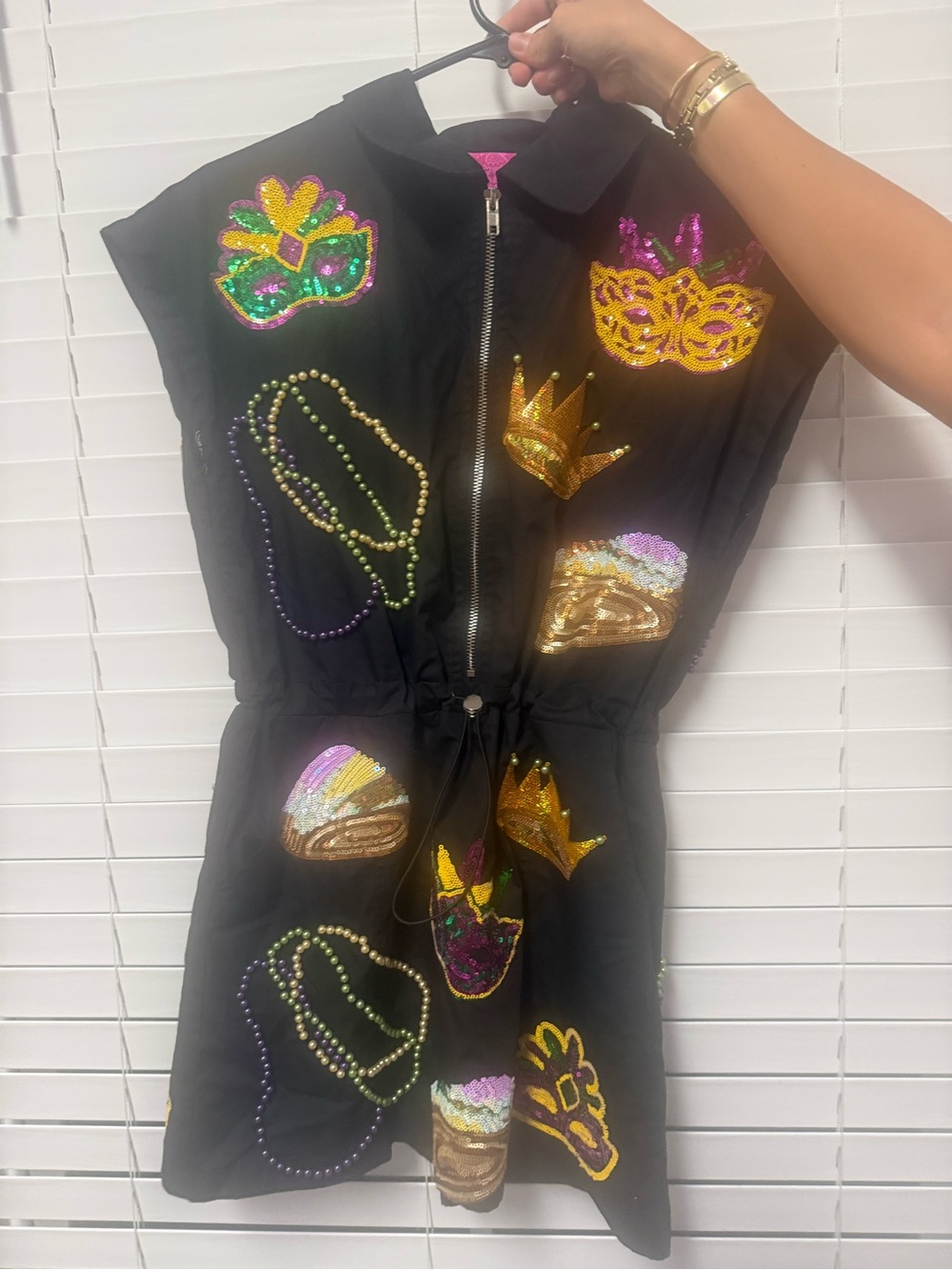 Kids Black Sequin Mardi Gras One-Piece Romper